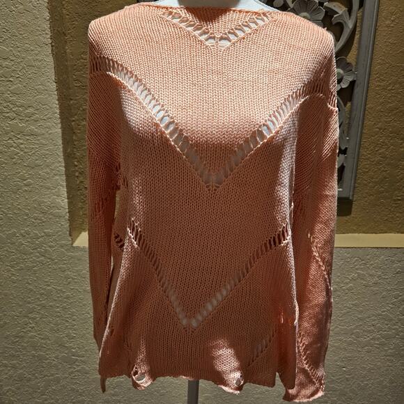 Cato XL Peach Open Knit Sweater NWT Crochet Boho Quiet Luxury Coastal Resort Top - Picture 5 of 15